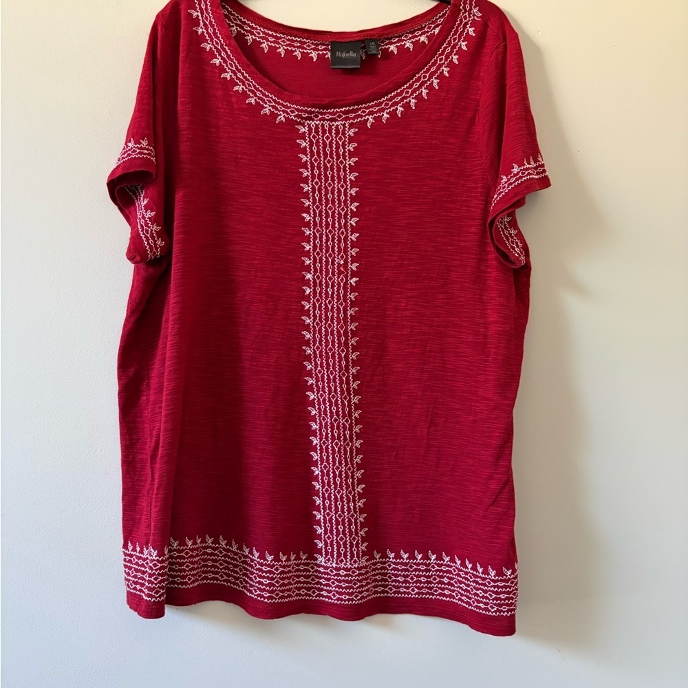 Rafaella Red Short Sleeve Top with White Detailing